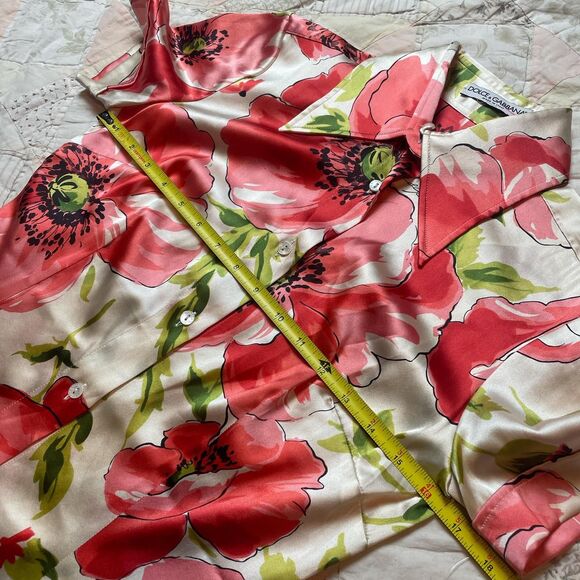 dolce and gabbana rare d&g pink and white floral silk collared button up size 42 - Picture 3 of 8
